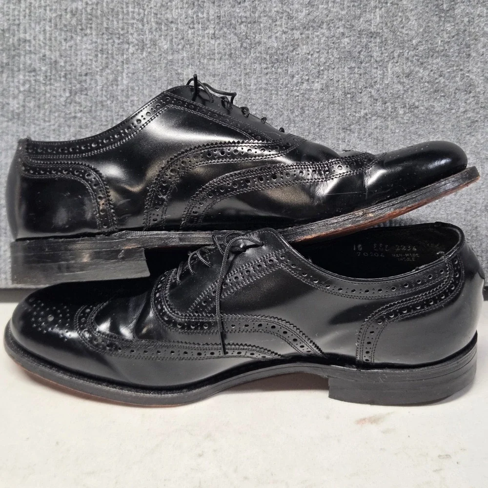 Vintage Florsheim Worthmore Wingtip Blucher Black Leather Dress Shoes USA 10 EEE
